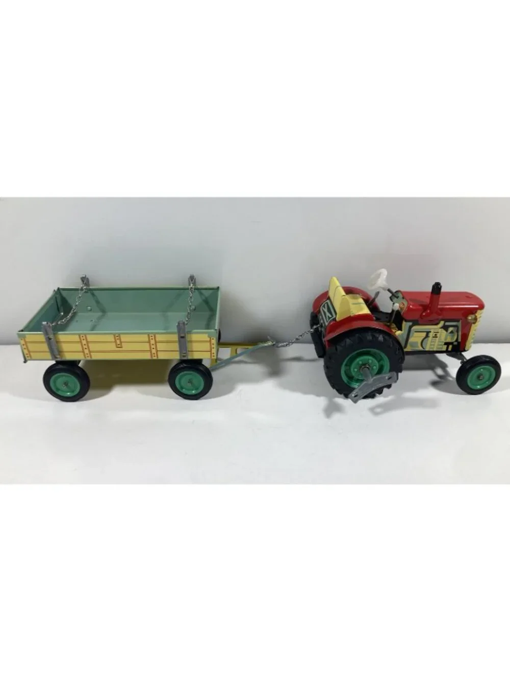 Vintage Kovap Zetor Czechoslovakia Tin Wind Up Toy Tractor & Trailer Used w/Box